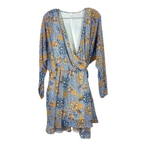Free People Teegan Floral Long Sleeve Mini Dress Sky